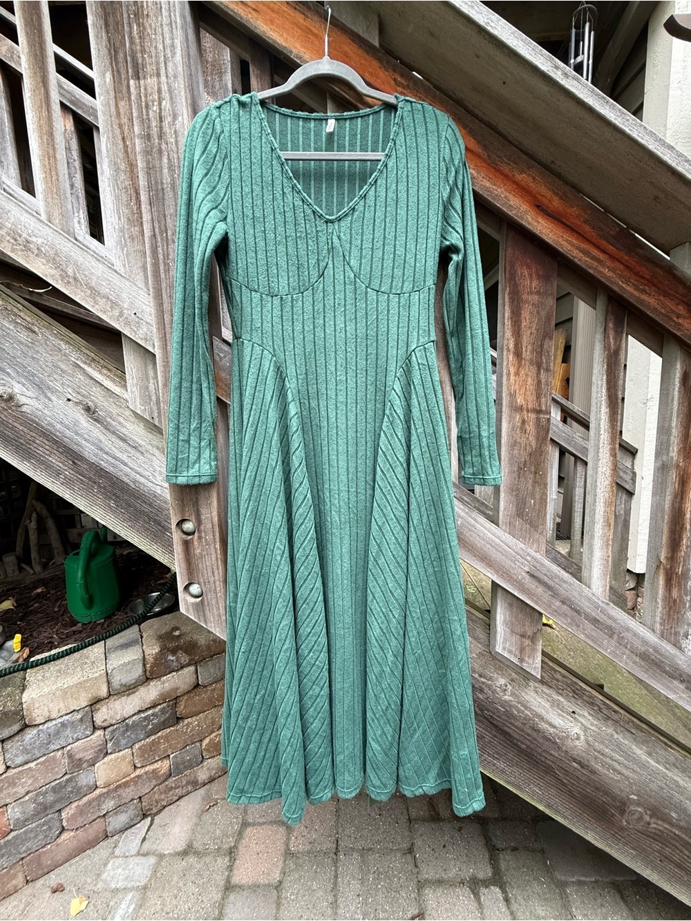 HALARA Sage Green Ribbed Long Sleeve Fit-and-Flare Dress